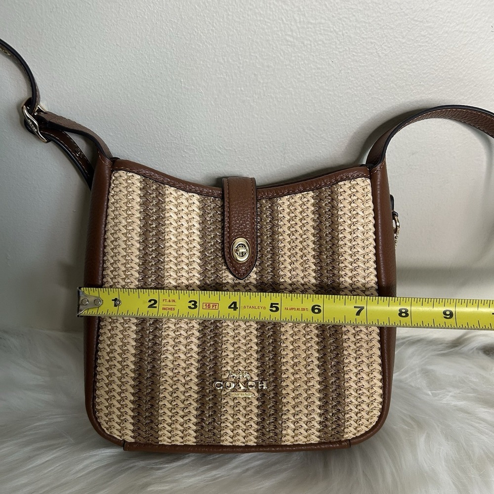 Coach Hadley Mini Straw Leather Striped Crossbody Brown Tan CM563 - Picture 9 of 11